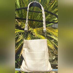 Brighton Cream Shoulder Bag with Braided Handles